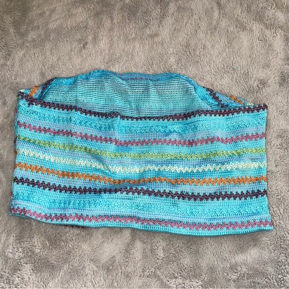 Blue Knit Cropped Tube Top - Picture 6 of 7